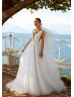 Ivory Glitter Tulle V Back Modern Wedding Dress